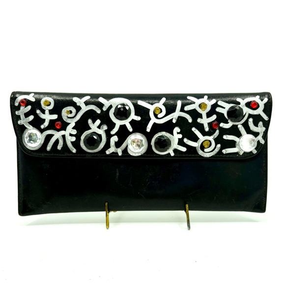 LOW START VINTAGE Hand Painted Designer Leather Clutch Artistic Sparks Accents - Picture 4 of 7